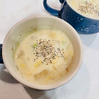白菜とベーコンの豆乳スープ